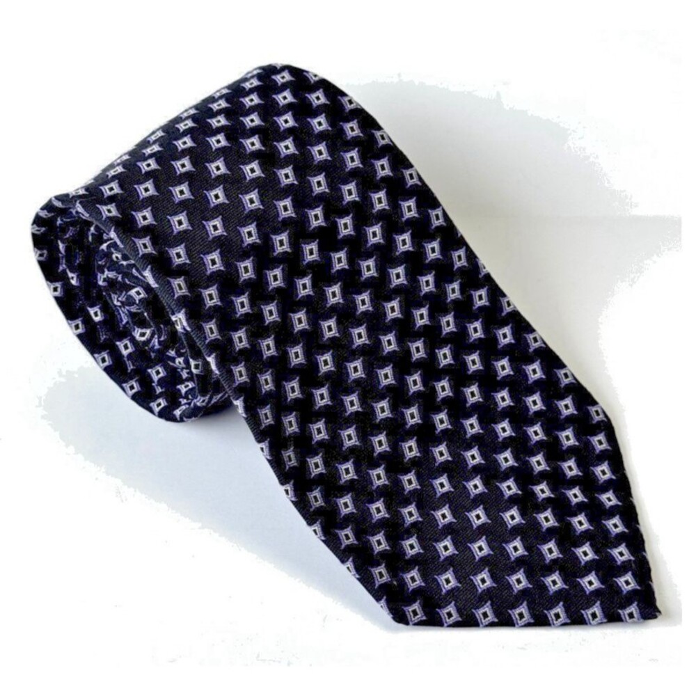 Polo Ralph Lauren Mens Tie Black Silk Geometric Handmade in Italy Classic Preppy